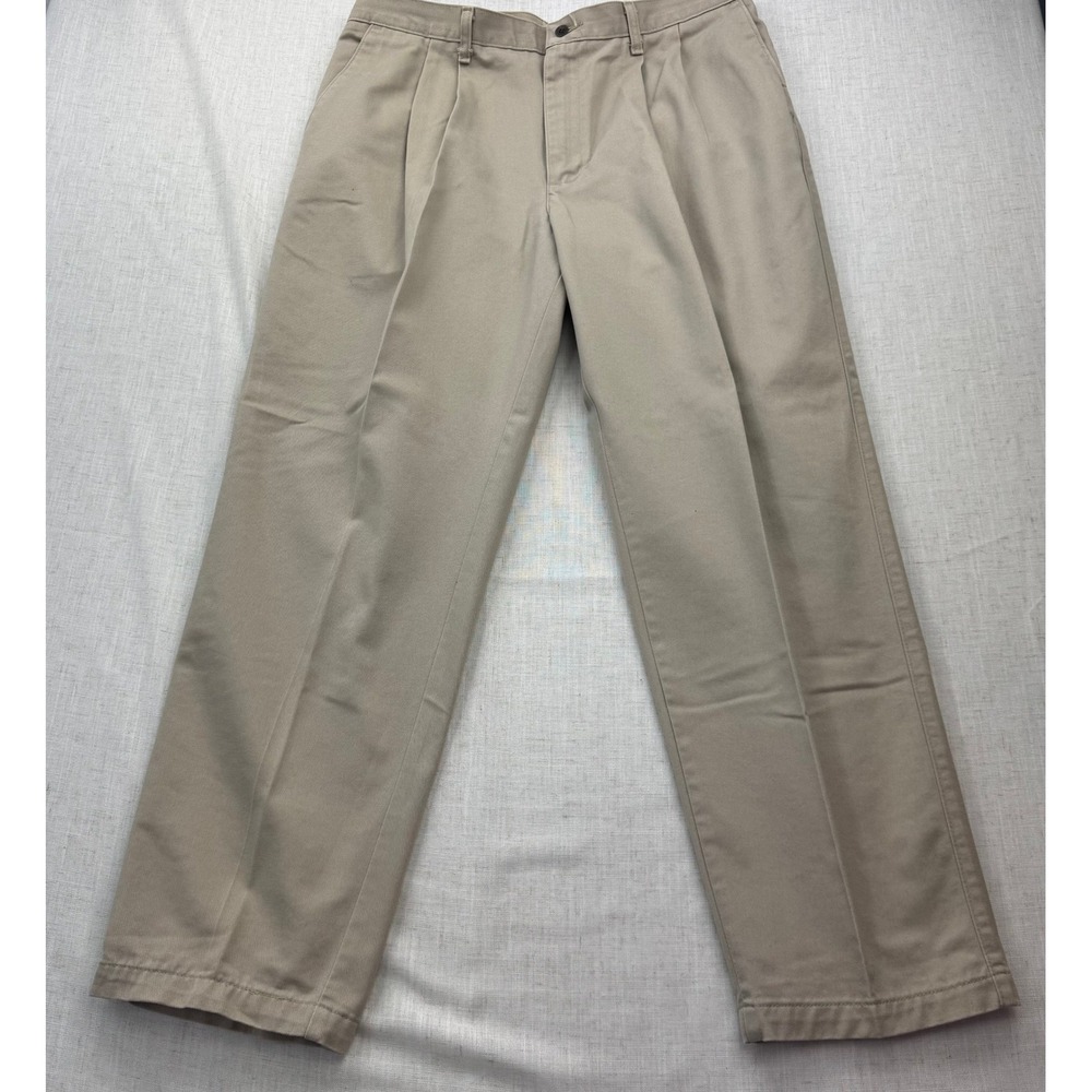 Lee‎ Performance Khakis Mens 36x29 Tan Beige Pleated Front Chino Pants Cotton